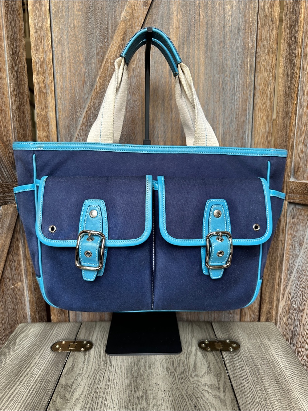 Coach Vintage 6734 Hamptons Twill Canvas Garden Tote Deep Marine & Navy Blue